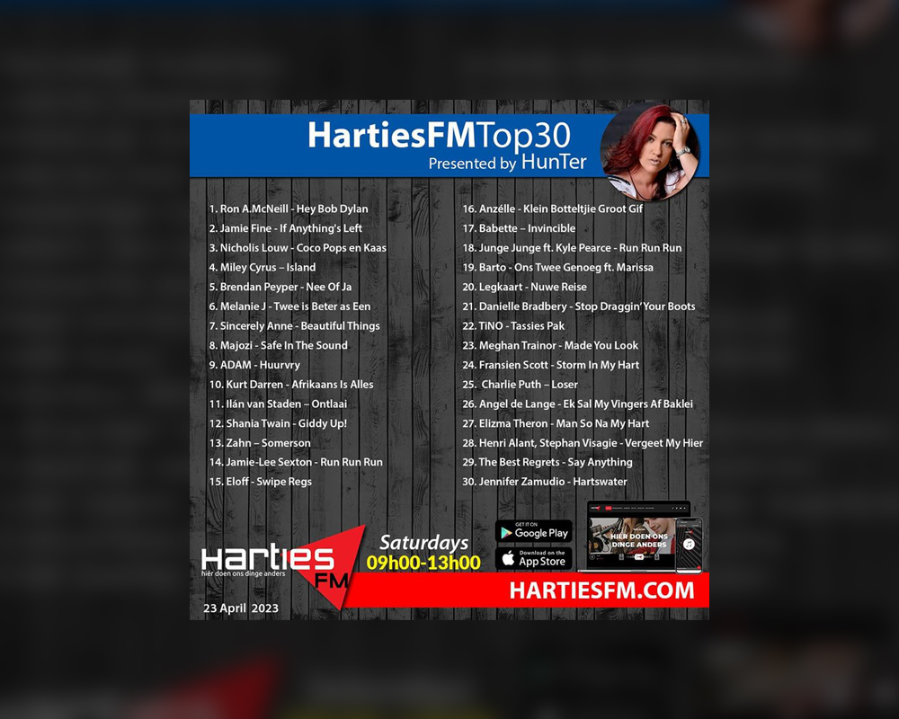 # 1 HARTIES FM TOP 30 MUSIC CHARTS (South Africa)